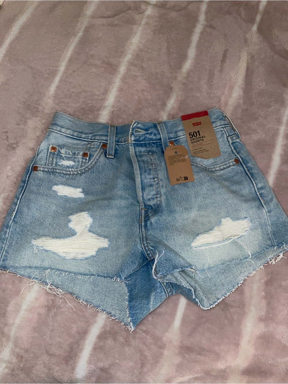 Levi's Light Blue Distressed High-Rise Denim Shorts